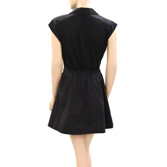 By Anthropologie Short-Sleeve Cutout Mini Dress Solid Black Resort XL NEW 274109 - Picture 7 of 8